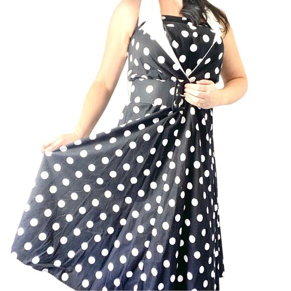 Vintage Polka Dot Belted A-line Midi Dress Size 5 Small - Picture 1 of 6